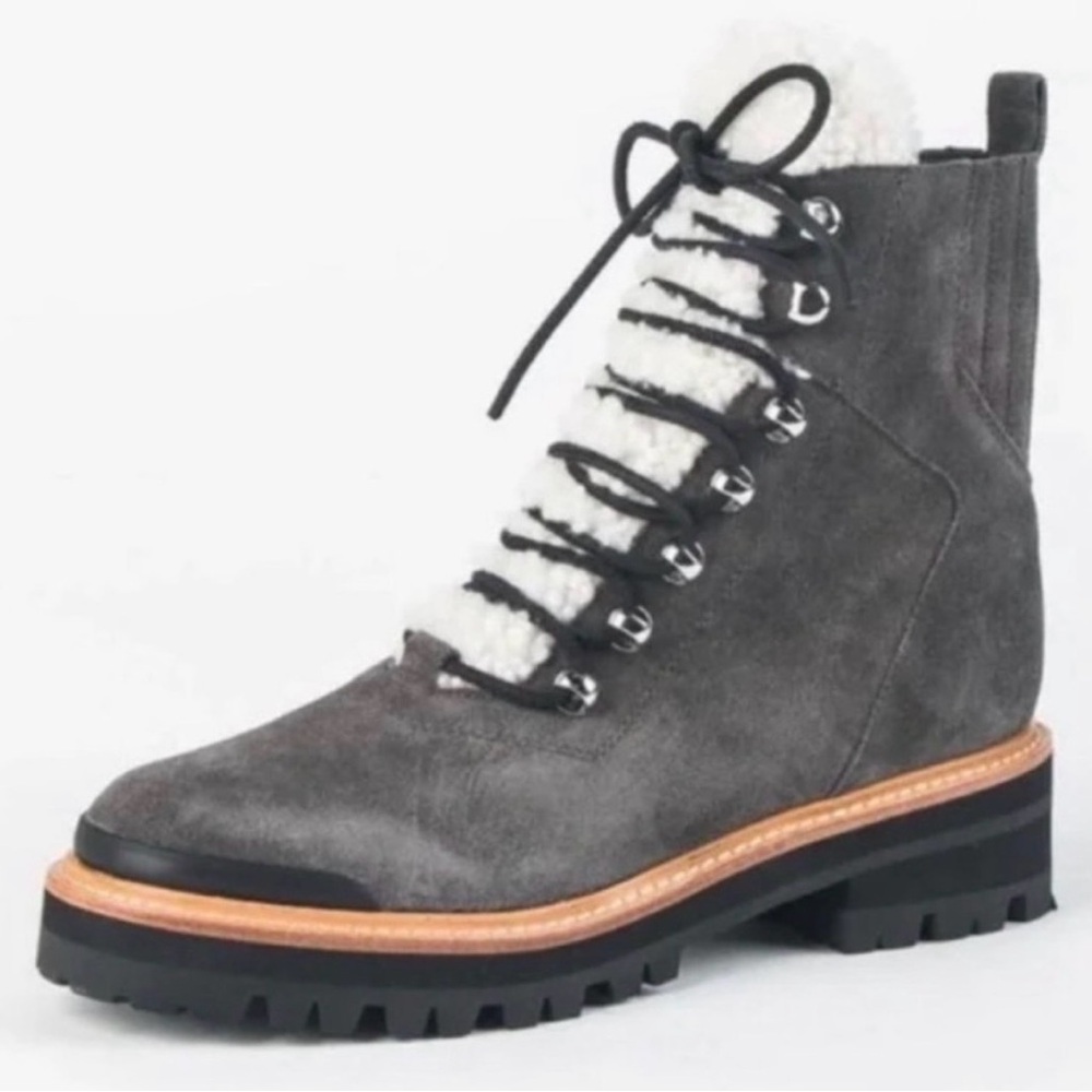 Marc Fisher Shearling Izzie Boots Suede Grey Lug Sole